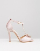 True Decadence T-Bar Light Pink Embellished Heeled Sandals ~ satin high heel shoes ~ stiletto heels ~ occasion accessories