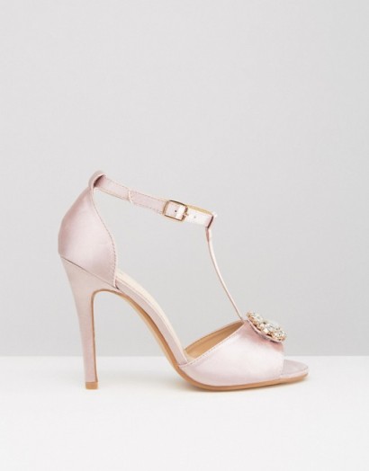 True Decadence T-Bar Light Pink Embellished Heeled Sandals ~ satin high heel shoes ~ stiletto heels ~ occasion accessories