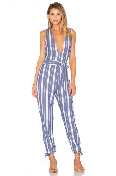 TULAROSA – REESE JUMPSUIT with indigo stripe. Plunge front jumpsuits ...