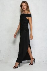 1970s Vintage Off The Shoulder Dress – 70s black evening dresses – long bardot gowns