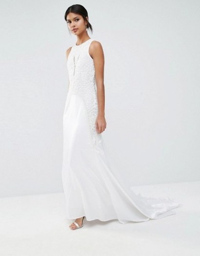 A Star Is Born Embellished Maxi Dress With Satin Skirt – elegant white wedding dresses – sleeveless bridal gowns – occasion wear - flipped