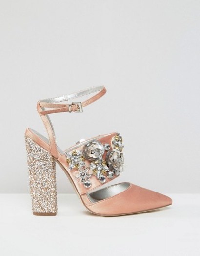 ASOS PAPAYA Bridal Embellished Heels – luxe style wedding shoes – jewelled chunky heels – bride accessories – footwear – ankle strap style - flipped