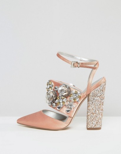 ASOS PAPAYA Bridal Embellished Heels – luxe style wedding shoes – jewelled chunky heels – bride accessories – footwear – ankle strap style