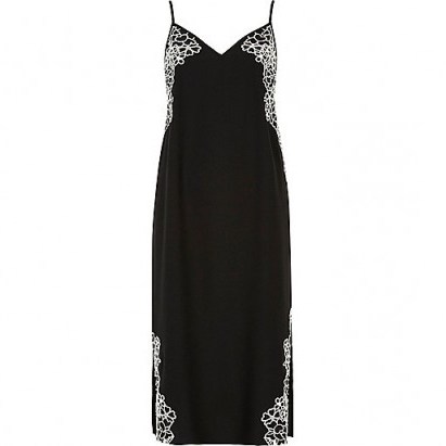 river island black floral embroidered slip dress – lbd – cami dresses – strappy evening fashion – party style – going out - flipped