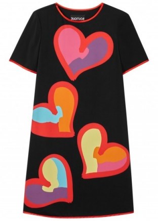 BOUTIQUE MOSCHINO Black heart-print dress ~ shift dresses with printed hearts ~ love colourful designer fashion - flipped