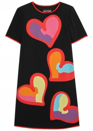 BOUTIQUE MOSCHINO Black heart-print dress ~ shift dresses with printed hearts ~ love colourful designer fashion