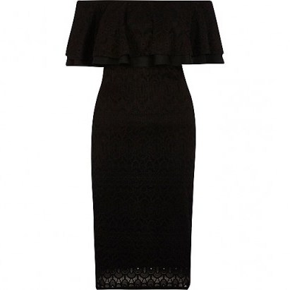 river island black lace frill bardot dress – lbd – off the shoulder – party dresses – going out fashion - flipped