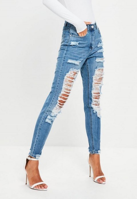 missguided blue riot high rise ripped mom jeans - flipped