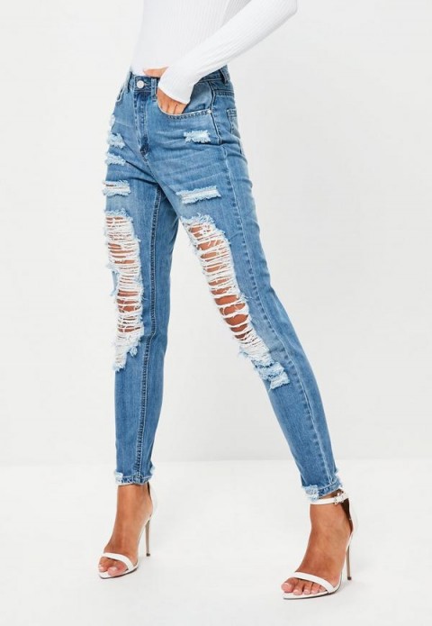 missguided blue riot high rise ripped mom jeans