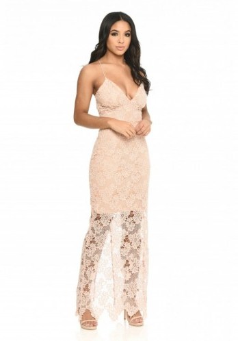 AX Paris BLUSH LACE MAXI DRESS – long pink party dresses – sheer floral overlay – strappy going out fashion - flipped