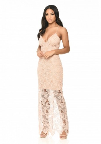 AX Paris BLUSH LACE MAXI DRESS – long pink party dresses – sheer floral overlay – strappy going out fashion