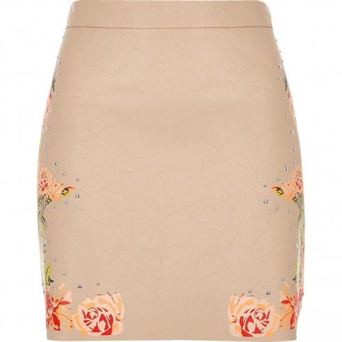River Island blush pink faux leather floral mini skirt – flower printed skirts