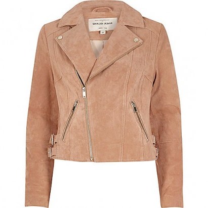 River Island blush pink suede biker jacket – luxe style jackets – moto - flipped