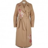 river island brown floral embroidered trench coat – classic style coats