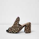 river island brown leopard print diamante stud mules – glamorous animal prints – block heel shoes – chunky heels – glamour