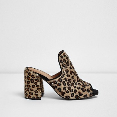 river island brown leopard print diamante stud mules – glamorous animal prints – block heel shoes – chunky heels – glamour - flipped
