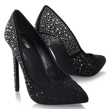 Carvela Gretal Occasion Embellished Stiletto Court Shoes, Black – event footwear – evening courts – glamorous high heels - flipped