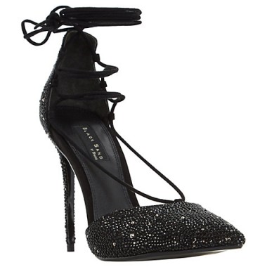 Dune Duchess Embellished Ghillie High Heel Court Shoes, Black – stiletto heel courts – glam evening heels – occasion footwear – glamorous ankle wraps