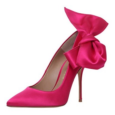 Kurt Geiger Evie High Heel Court Shoes, Hot Pink Satin – statement high heeled courts – occasion footwear - flipped
