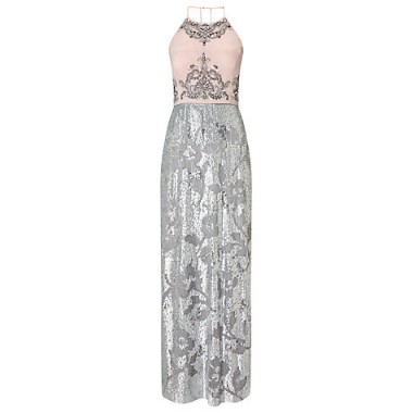 Phase Eight Collection 8 Edaline Dress Cameo/Silver – long sequined red carpet dresses – embroidered & embellished gowns – special event clothing – sleeveless – strappy back detail