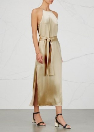 HALSTON HERITAGE Champagne racer-back satin dress ~ luxe cami dresses ~ effortless style ~ effortlessly elegant fashion ~ occasion wear ~ evening chic - flipped