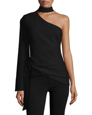 cinq a sept Briah One-Shoulder Tie-Side Top in black. Chic style tops | designer fashion | clothing with style | make a statement