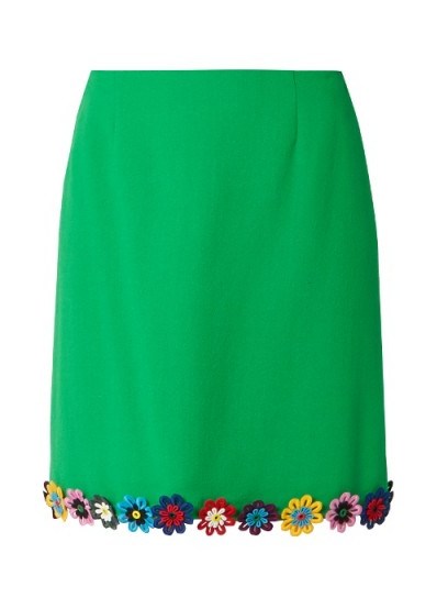 MARY KATRANTZOU Clovis guipure-lace wool-crepe mini skirt ~ floral applique hem line ~ designer skirts ~ apple-green - flipped