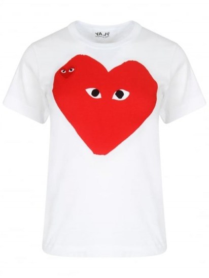 COMME DES GARCONS PLAY Women’s Big Red Heart T-Shirt in White ~ printed hearts on t-shirts ~ graphic tee ~ designer tees - flipped