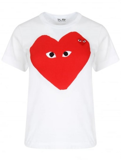COMME DES GARCONS PLAY Women’s Big Red Heart T-Shirt in White ~ printed hearts on t-shirts ~ graphic tee ~ designer tees
