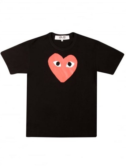 COMME DES GARCONS PLAY Women’s Red Heart T-Shirt Black ~ hearts on tees ~ printed t-shirts ~ casual fashion ~ designer tee - flipped