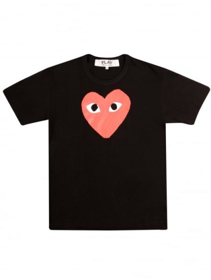 COMME DES GARCONS PLAY Women’s Red Heart T-Shirt Black ~ hearts on tees ~ printed t-shirts ~ casual fashion ~ designer tee