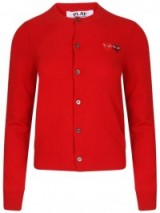 COMME DES GARCONS PLAY Women’s Twin Heart Logo Cardigan in Red ~ cardigans with hearts ~ designer knitwear