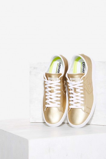 Converse Pro Leather LP OX Vegan Leather Sneaker – Gold. Sneakers | metallic trainers