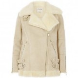 Cream faux suede aviator jacket – luxe style jackets – faux fur – asymmetric zip front