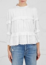 ISABEL MARANT ÉTOILE Daniela off white ruffled linen blouse ~ feminine blouses ~ ruffle neck tops ~ casual chic fashion