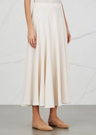 THE ROW Dia ivory stretch cady midi skirt ~ luxe day wear ~ elegant skirts ~ luxury fashion ~ neutral colours ~ neutrals - flipped