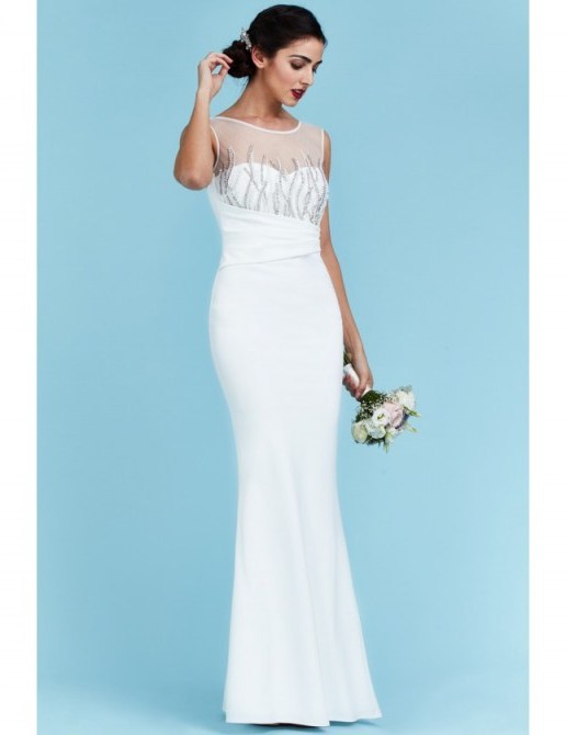 GODDIVA Embellished Maxi Wedding Dress White – affordable bridal gowns – sleeveless occasion dresses - flipped