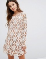 For Love and Lemons Party Dress in Lace latte – luxe long sleeved evening dresses – going out fashion