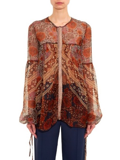 CHLOÉ Foulard-print sheer silk blouse ~ see-through blouses ~ boho style tops ~ designer fashion - flipped