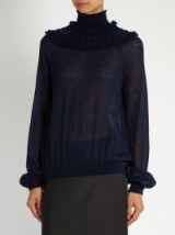 CHLOÉ Gathered semi-sheer navy sweater ~ fine knitwear ~ high neck sweaters ~ designer jumpers