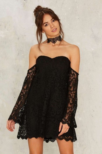 Ghost Town Crochet Lace Mini Dress ~ little black dress ~ off the shoulder dresses ~ party babe ~ feminine going out fashion ~ bardot style - flipped