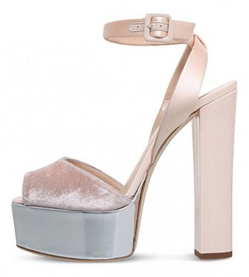 GIUSEPPE ZANOTTI Betty platform leather and velvet sandals – nude metallic high heels – chunky heel platforms – evening platform shoes - flipped
