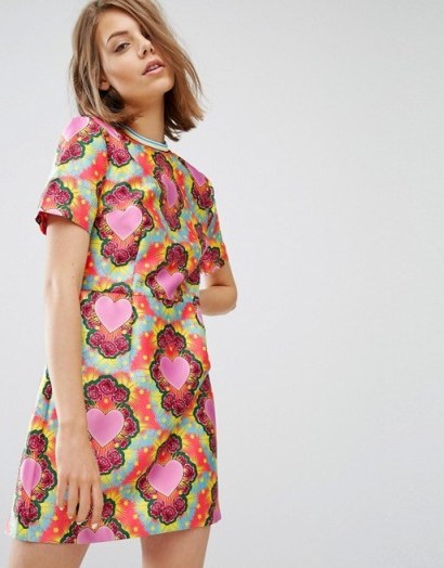 House Of Holland Heart Twill Fit And Flare Dress ~ printed shift dresses ~ hearts ~ designer fashion - flipped