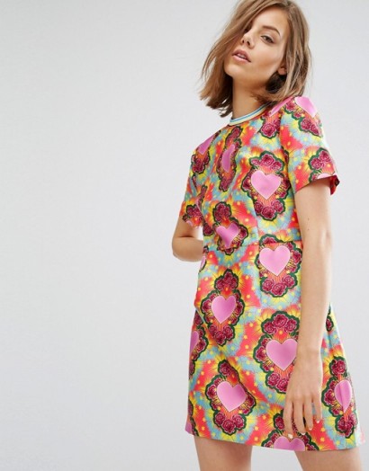 House Of Holland Heart Twill Fit And Flare Dress ~ printed shift dresses ~ hearts ~ designer fashion