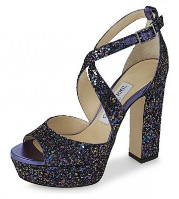 JIMMY CHOO April 120 glitter heeled sandals – petrol blue high heels – glittering platforms – chunky heels – strappy platform shoes - flipped