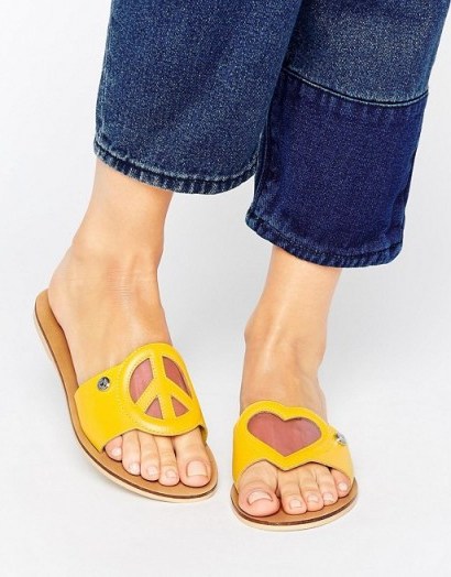 Love Moschino Yellow Heart Sandals ~ hearts on shoes ~ designer summer flats ~ flat sandal ~ love & peace - flipped