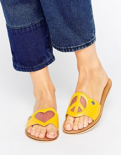 Love Moschino Yellow Heart Sandals ~ hearts on shoes ~ designer summer flats ~ flat sandal ~ love & peace