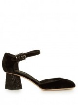 DOLCE & GABBANA Mary-Jane black velvet pumps ~ crystal embellished block heels ~ mid heel shoes ~ luxe Mary Janes ~ designer evening footwear