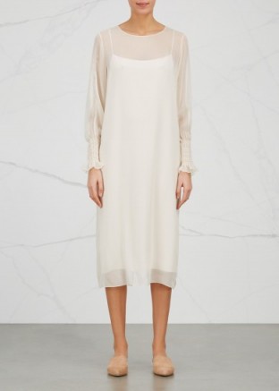 THE ROW Maver ivory silk chiffon midi dress. Classic elegance | elegant dresses | chic fashion | semi sheer