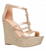 MICHAEL MICHAEL KORS Suki metallic-leather platform sandals – gold wedge high heels – luxe high heeled wedges – designer shoes